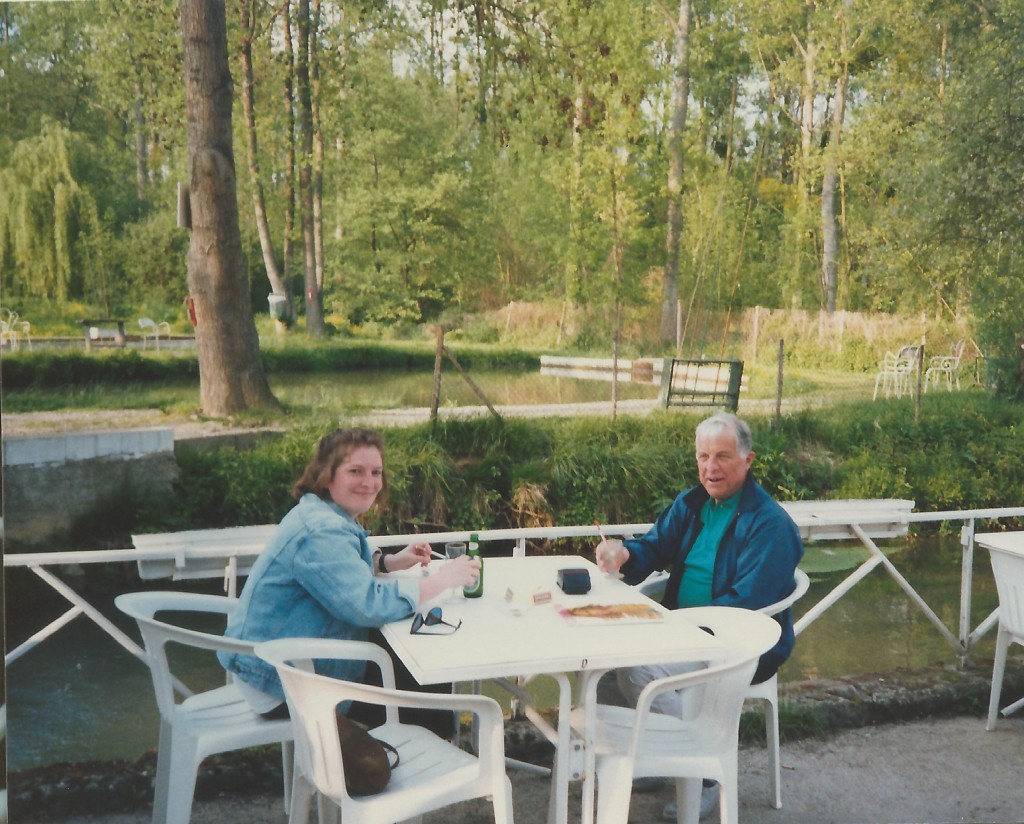 Dad and I that trip, at a favorite watering hole (more for the drinks, but there is a trout farm alongside...)