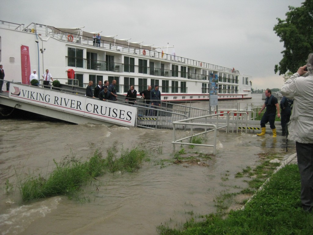 Our ship docked at Breisach, you can see the usual gangway under water, an additional walkway added for our use.